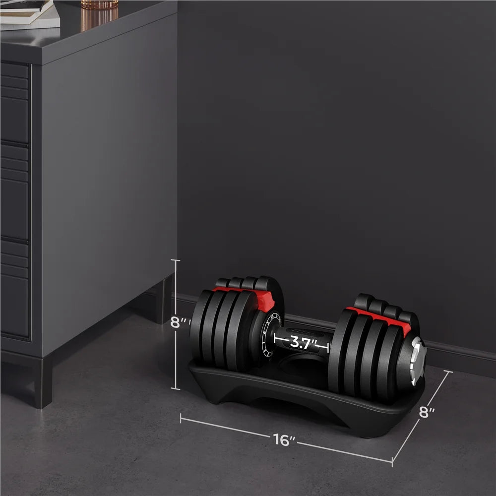 52.5Lb Adjustable Dumbbell Set with Anti-Slip Handle and Tray, Black