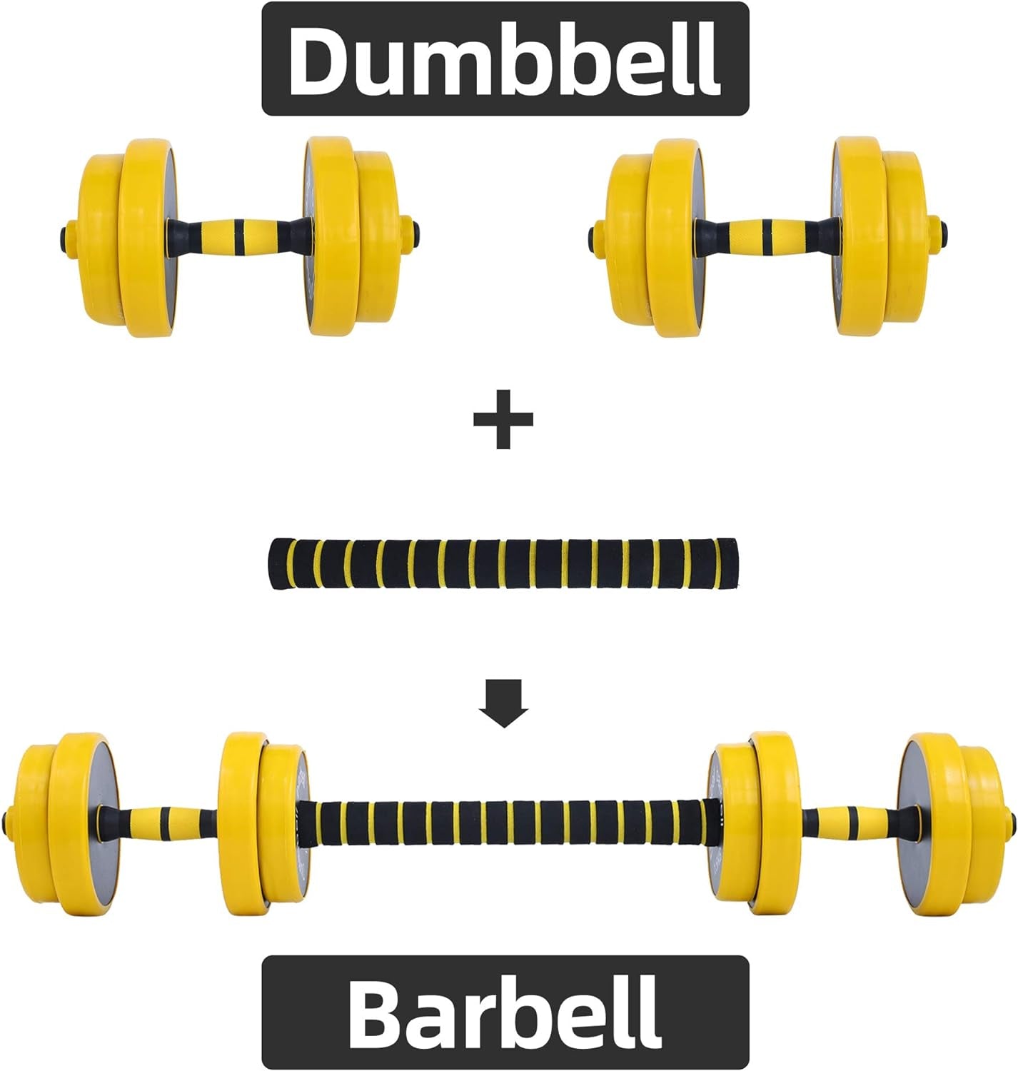 Adjustable Dumbbell Barbell Weight Pair, Free Weights 2-In-1 Set, Non-Slip Neoprene Hand, All-Purpose, Home, Gym, Office