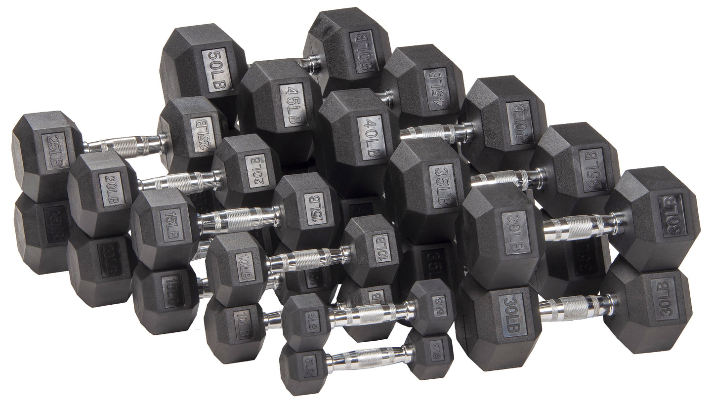 Rubber Encased Hex Dumbbell, Black, 10 Lb