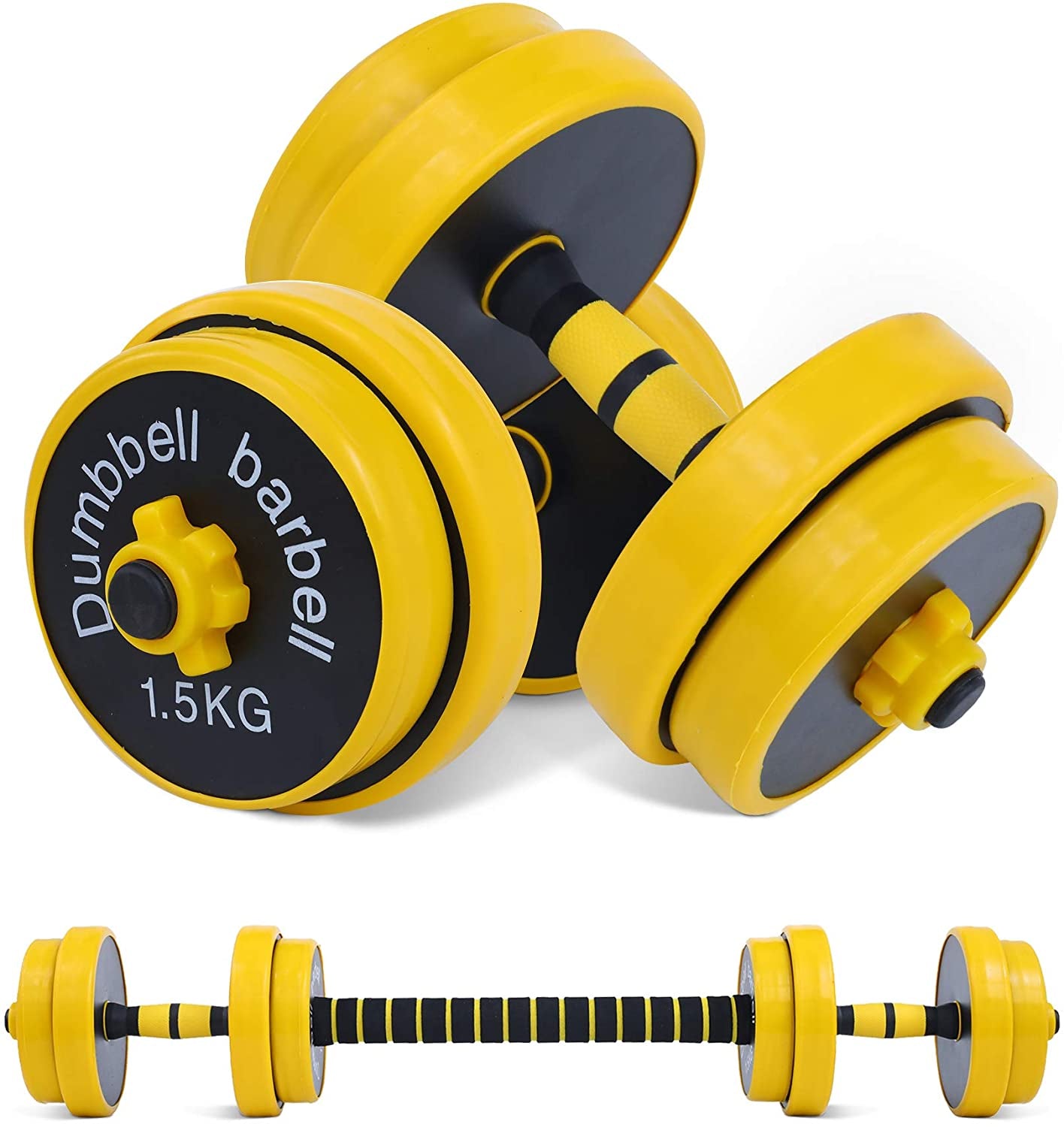 Adjustable Dumbbell Barbell Weight Pair, Free Weights 2-In-1 Set, Non-Slip Neoprene Hand, All-Purpose, Home, Gym, Office