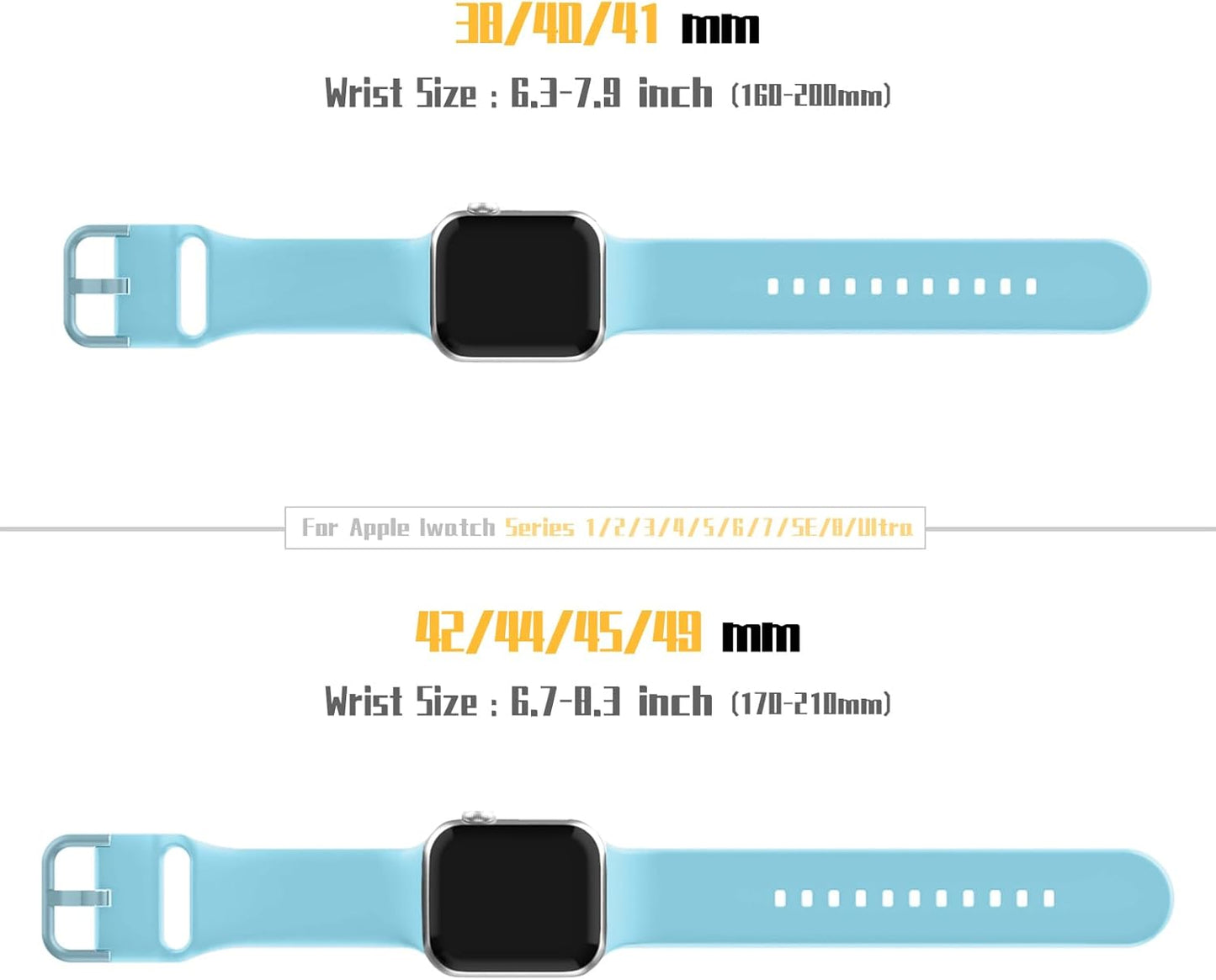 Adepoy Compatible with Apple Watch Bands 45Mm 44Mm 42Mm, Soft Silicone Sport Wristbands Replacement Strap with Classic Clasp for Iwatch Series SE 7 6 5 4 3 2 1 for Women Men, Light Blue 42/44/45Mm