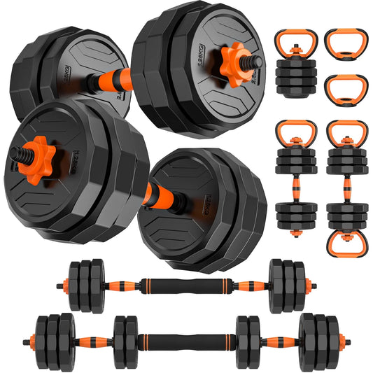 88Lb 4-In-1 Adjustable Dumbbells Set Free Weight Set with Connector Used as Barbell, Kettlebells, Push up Stand, Fitness Exercises for Home Gym Suitable Men/Women