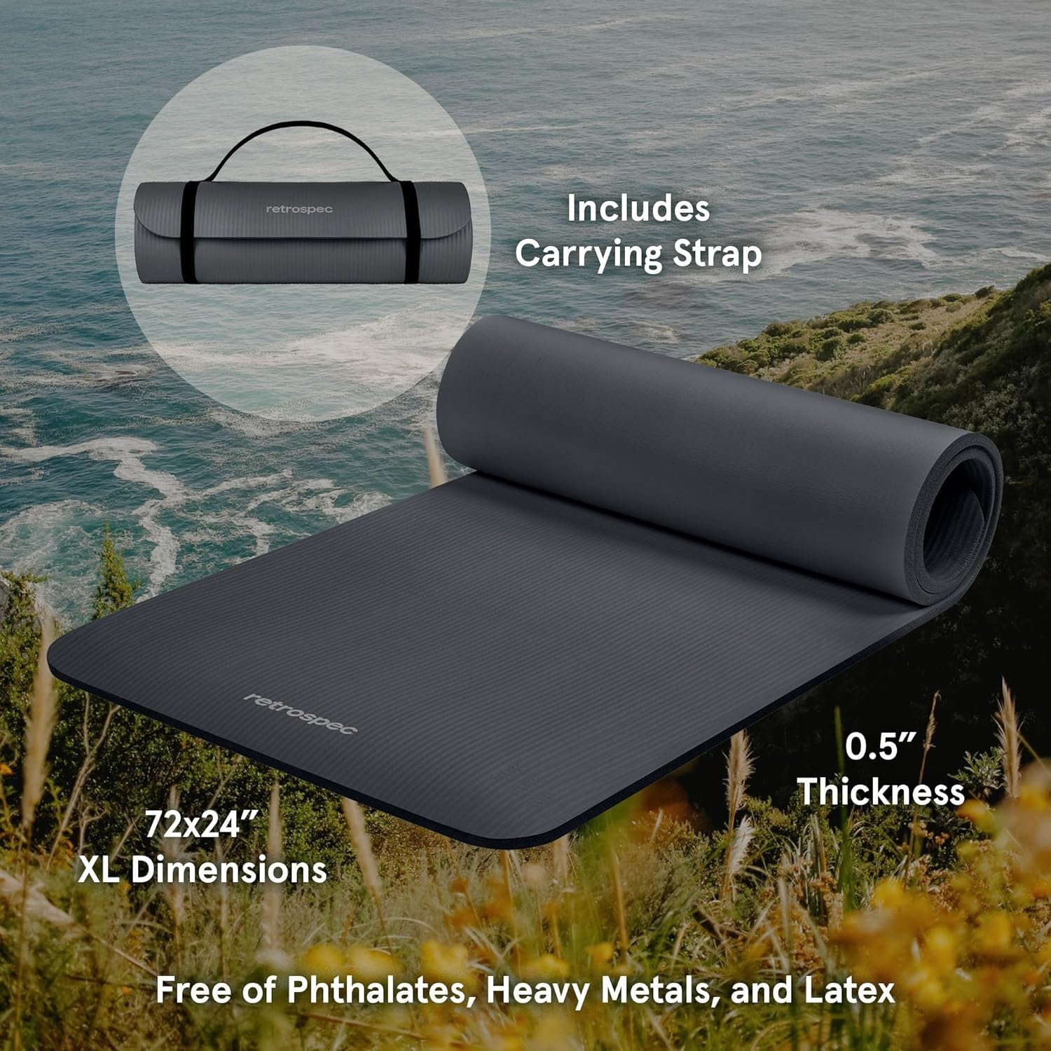 Solana Yoga Mat 1" & 1/2" Thick W/Nylon Strap for Men & Women - Non Slip Exercise Mat for Yoga