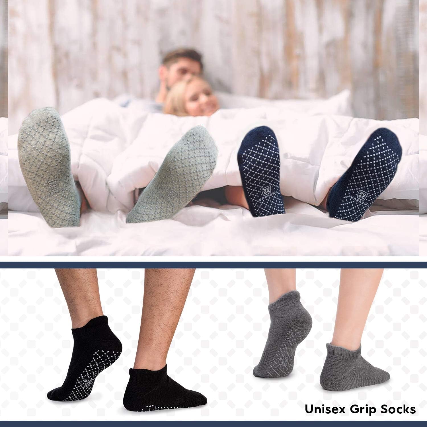 Unisex Non Slip Grip Socks with Cushion for Yoga, Pilates, Barre, Home & Hospital