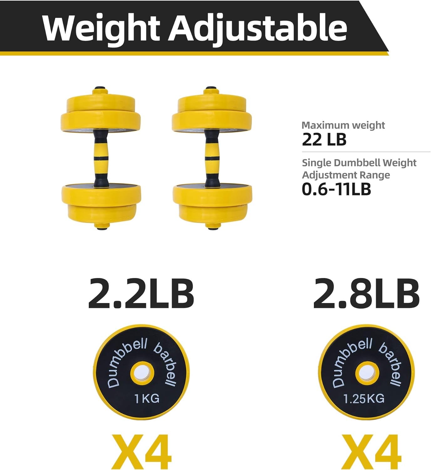 Adjustable Dumbbell Barbell Weight Pair, Free Weights 2-In-1 Set, Non-Slip Neoprene Hand, All-Purpose, Home, Gym, Office