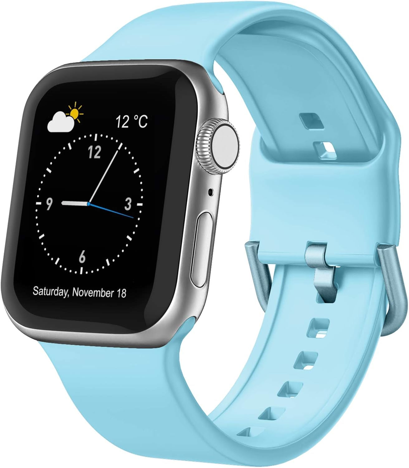 Adepoy Compatible with Apple Watch Bands 45Mm 44Mm 42Mm, Soft Silicone Sport Wristbands Replacement Strap with Classic Clasp for Iwatch Series SE 7 6 5 4 3 2 1 for Women Men, Light Blue 42/44/45Mm